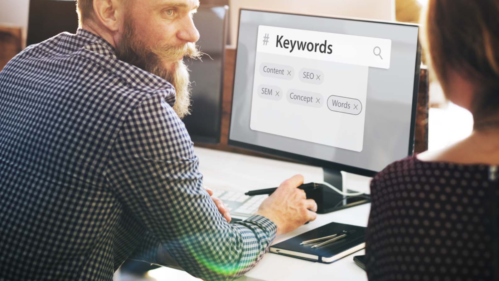 seo keywords and contents with website tags on a monitor